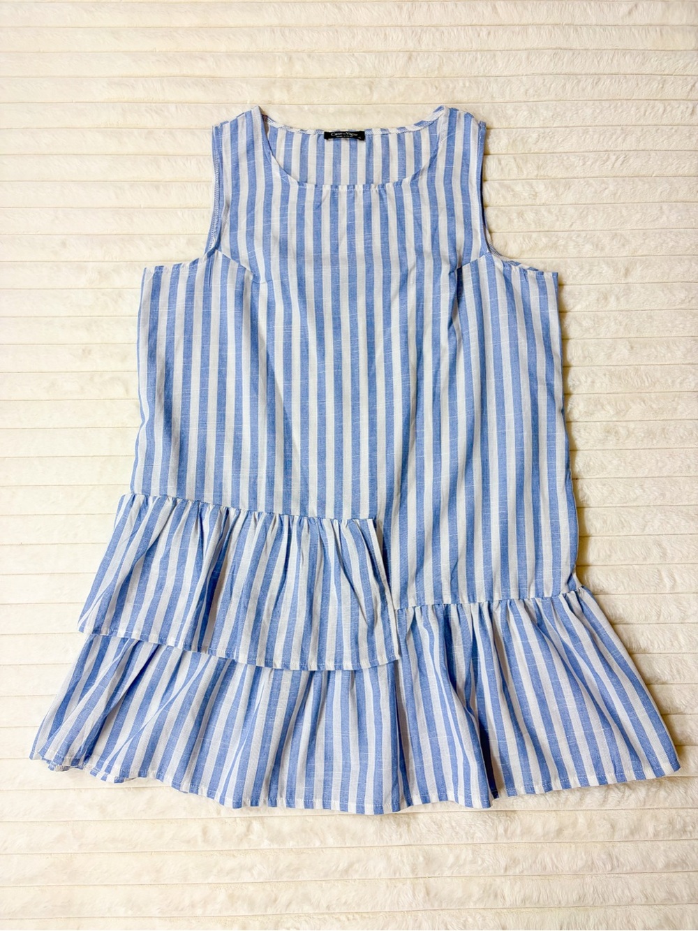 Coeur de Vague Blue & White Striped Tiered Ruffle Tunic Dress XL